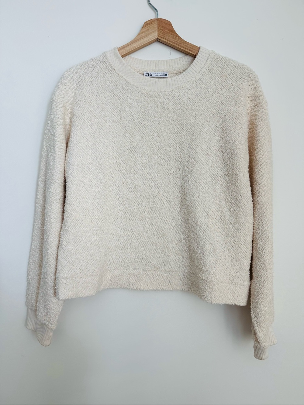 Zara Textured Cream Crewneck Sweater